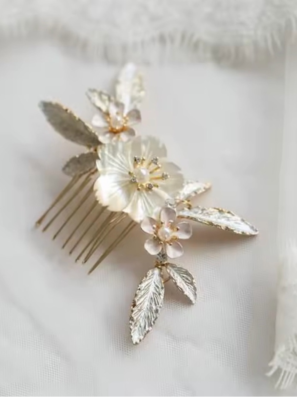 Floral Bridal Hairpiece with Leaf Accents - Small